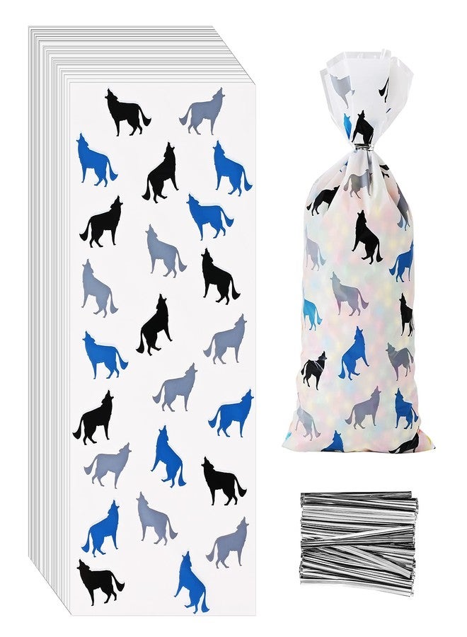 Lecpeting 100 Pcs Wolf Treat Bags Wolf Cellophane Candy Bags Wolf Party Favor with Twist Ties for Theme Birthday Party Supplies - Image 1